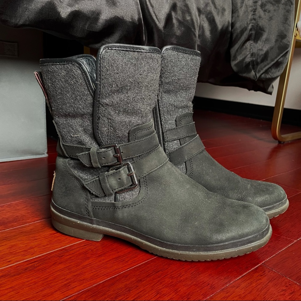UGG Black Buckle Motorcycle Waterproof Leather Boot